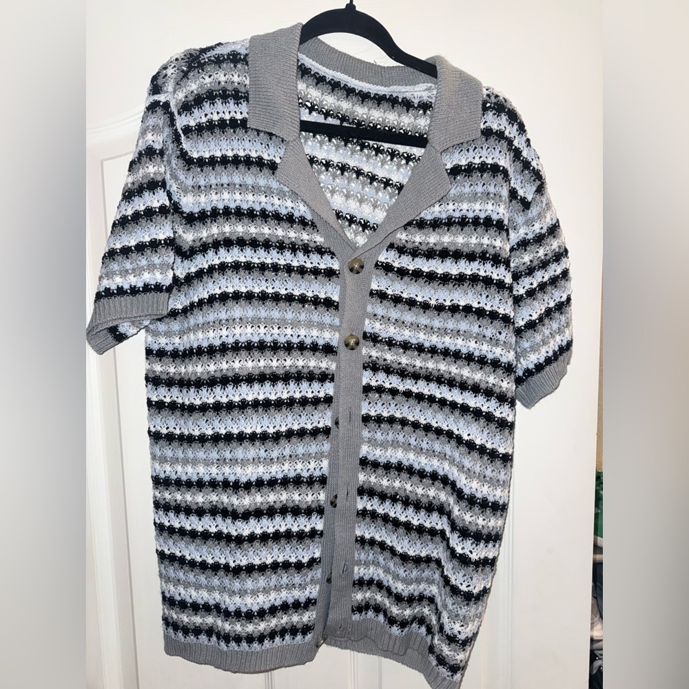 Striped Button-Up Knit Cardigan
